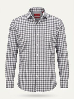 HUGO Hugo Boss Men’s 41 16 Regular Fit Long Sleeve Gingham Shirt Grey White